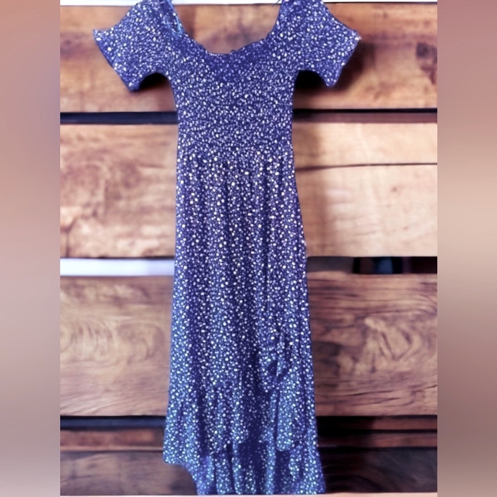 Blue Floral Off the Shoulder Dress